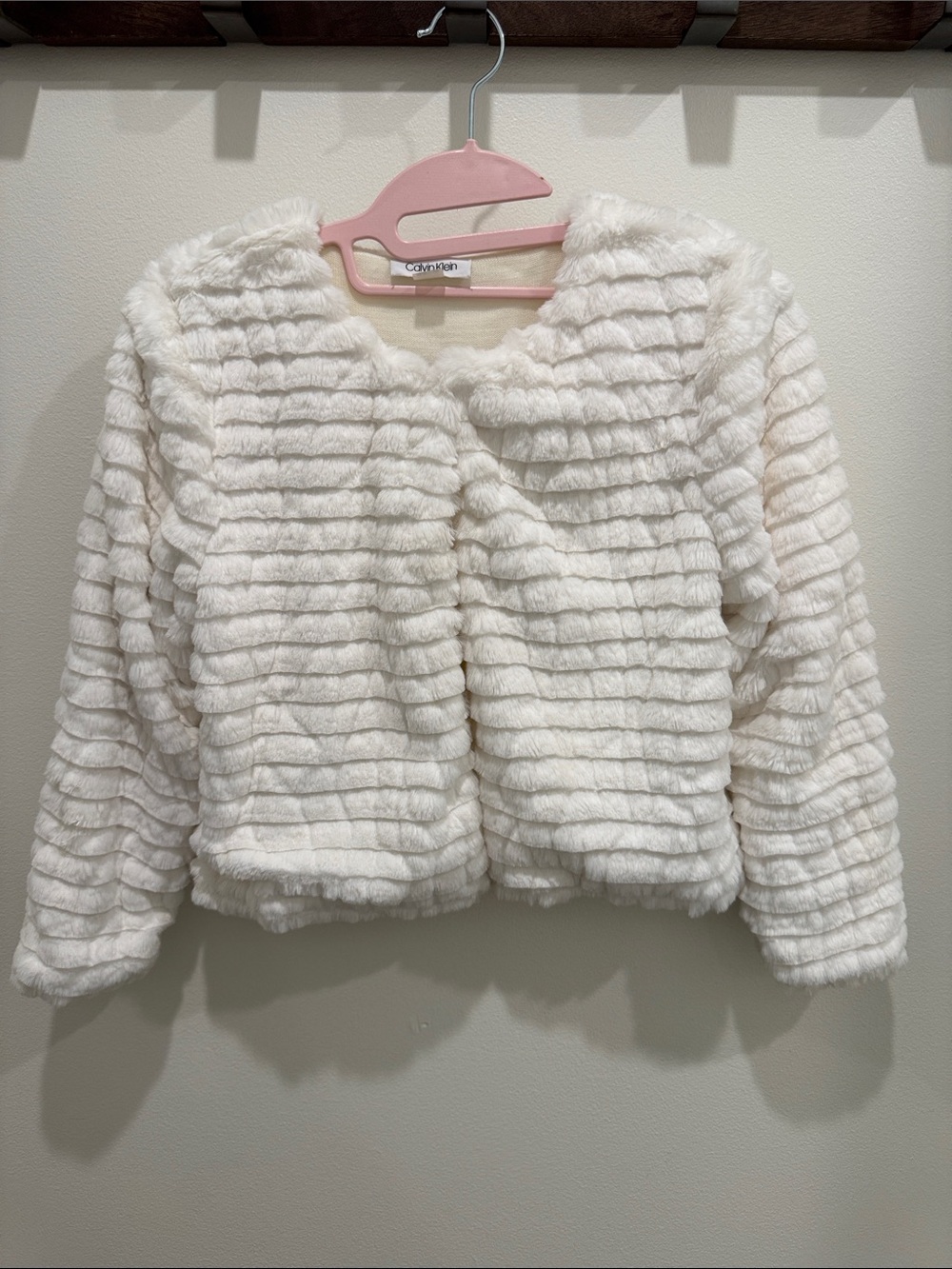 Calvin Klein Petite White Textured Faux-Fur Cropped Jacket